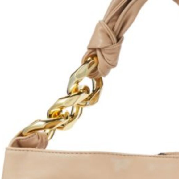 NEW Collection XIIX Taupe Vegan Leather Oversized Chain Shoulder Bag (CEXX020) - Picture 4 of 5